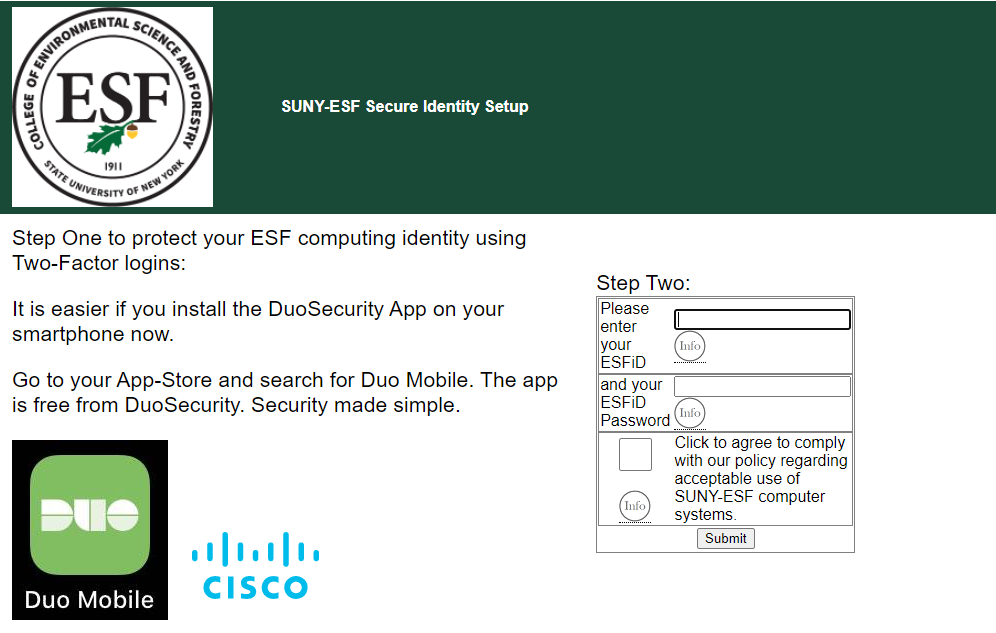 DUO Setup Login Page